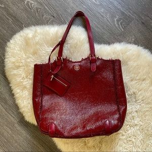 Tory Burch soft red fuzzy tote